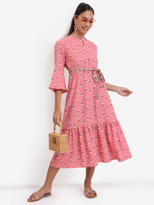 VISHUDH NEW Women Blouson Pink Midi/Calf Length Dress