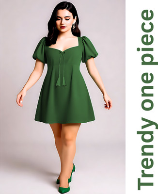 tthe dreams Women Fit and Flare Green Above Knee/Mid Thigh Length Dress