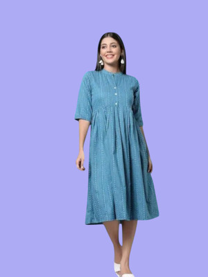 Rangrasiya Creation Women A-line Blue Below Knee Dress
