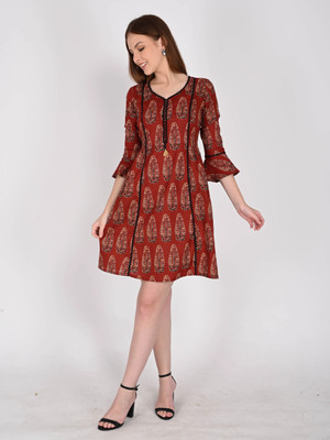 Rajnandini Women A-line Brown Above Knee/Mid Thigh Length Dress