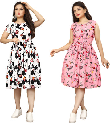 fashionwrld Women Fit and Flare Multicolor Knee Length Dress