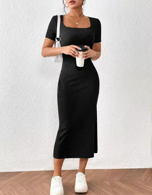 Zintom Women Bodycon Black Midi/Calf Length Dress