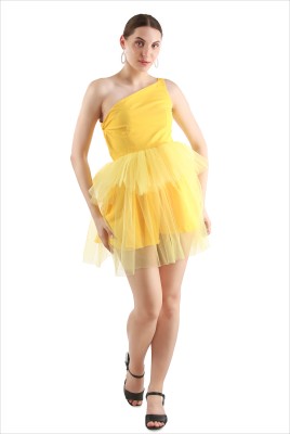 KIYOO Women Fit and Flare Yellow Dress