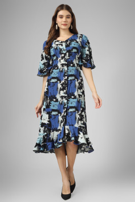Wownoon Women A-line Multicolor Midi/Calf Length Dress