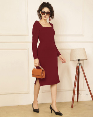 Moda Rapido Women Bodycon Maroon Knee Length Dress
