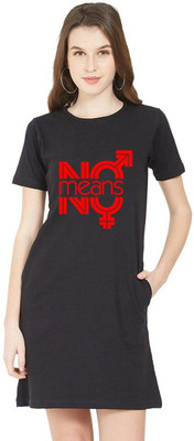 HouseOfCommon Women T Shirt Black Above Knee/Mid Thigh Length Dress