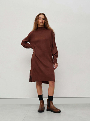 STREET9 Women Fit and Flare Brown Knee Length Dress