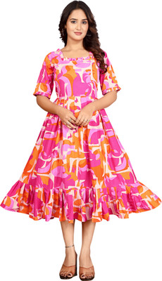 Nautiful Women Fit and Flare Pink Midi/Calf Length Dress