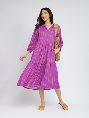 Pink Fort Women A-line Pink Midi/Calf Length Dress