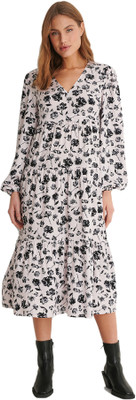 Dressberry Women Ethnic Dress Grey Midi/Calf Length Dress