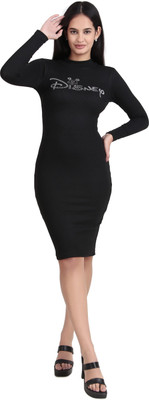 DESIGN PLUS FASHION Women Bodycon Black Midi/Calf Length Dress
