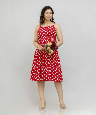 Pragusu Women Ethnic Dress Red Midi/Calf Length Dress