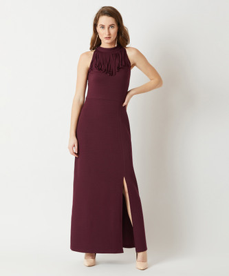 Miss Chase Women Sheath Maroon Maxi/Full Length Dress