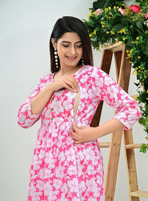 PRANOKH Women A-line Pink Above Knee/Mid Thigh Length Dress