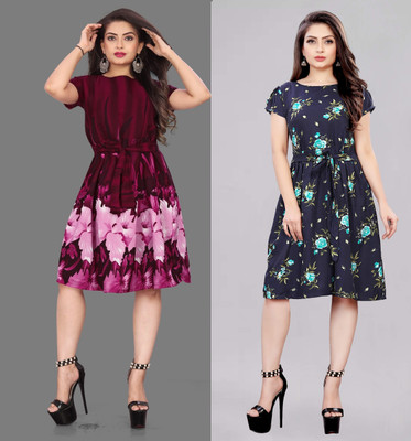 tanvi creation Women Skater Pink Knee Length Dress