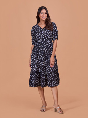 Dressberry Women Fit and Flare Black Midi/Calf Length Dress