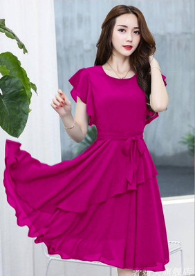 VM STUDIO Women Fit and Flare Pink Knee Length Dress