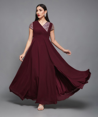 Miss Chase Women Asymmetric Red Maxi/Full Length Dress