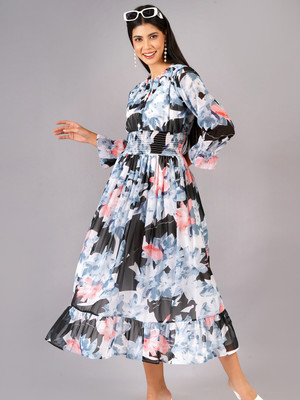 Jyoti Women Fit and Flare Black Midi/Calf Length Dress