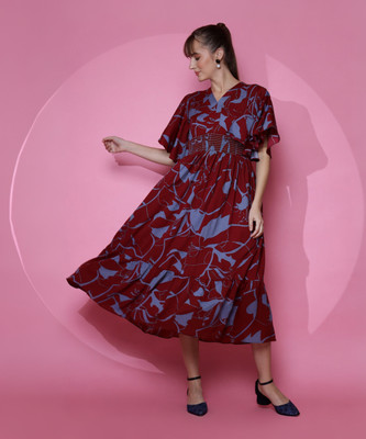 Sheetal Associates Women Fit and Flare Maroon Midi/Calf Length Dress