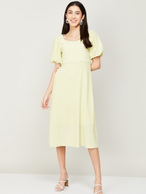 CODE by Lifestyle Women A-line Yellow, White Dress