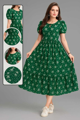 RKK Collection Women Fit and Flare Green Ankle Length Dress