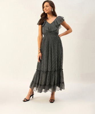DRAPE AND DAZZLE Women A-line Black, White Maxi/Full Length Dress