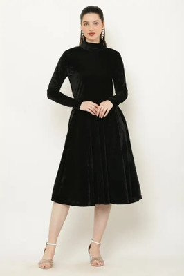 WestCHIC Women A-line Black Below Knee Dress