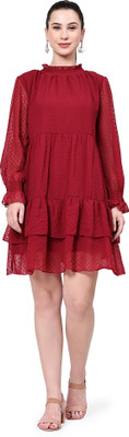 Divinelove Women Fit and Flare Red Mini/Short Dress