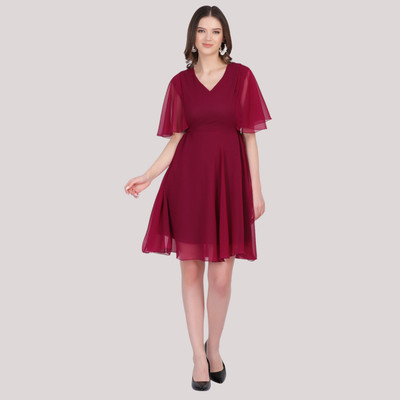MUZUN Women A-line Purple Knee Length Dress
