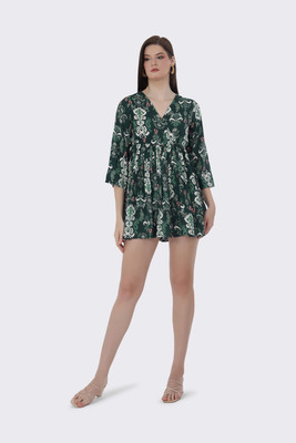 BIRDIE fashion Women A-line Dark Green Mini/Short Dress