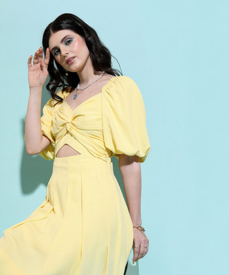 Tokyo Talkies Women Fit and Flare Yellow Mini/Short Dress