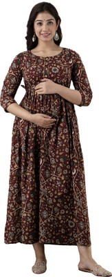 HouseOfCommon Women Printed Anarkali Kurta(Maroon)