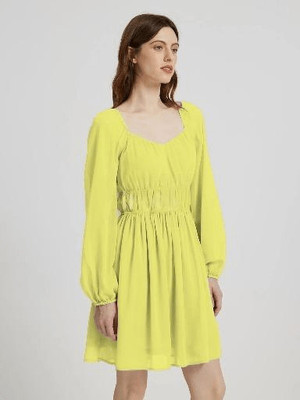 Deshi Look Women A-line Yellow Above Knee/Mid Thigh Length Dress