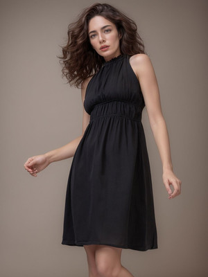 Dressberry Women Fit and Flare Black Knee Length Dress