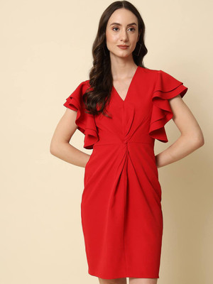BEATNIK Women Bodycon Red Above Knee/Mid Thigh Length Dress