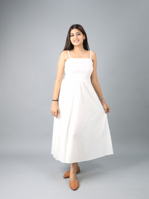 FashionNeedles Women A-line White Midi/Calf Length Dress