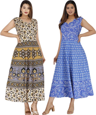 Namokarhub Women Fit and Flare Multicolor Midi/Calf Length Dress