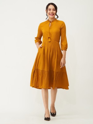 AASK Women Fit and Flare Yellow Dress