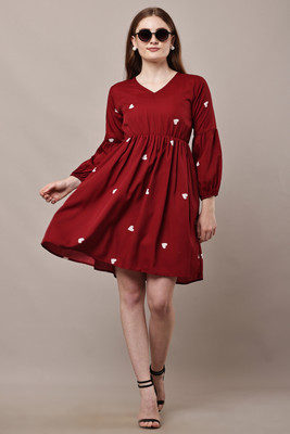 bright nex Women Fit and Flare Maroon Mini/Short Dress