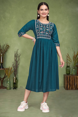 Joqcey Women Fit and Flare Multicolor Midi/Calf Length Dress
