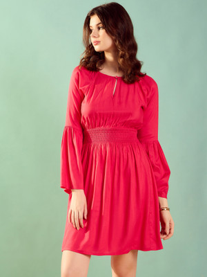 KASSUALLY Women Fit and Flare Red Midi/Calf Length Dress