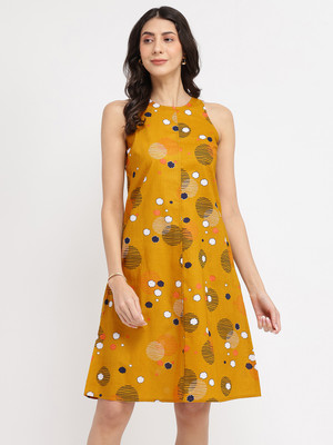 Pink Fort Women A-line Yellow Above Knee/Mid Thigh Length Dress
