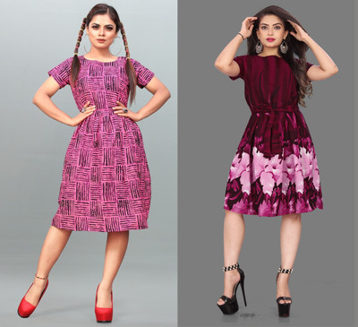 Modli 20 Fashion Women Fit and Flare Pink Knee Length Dress