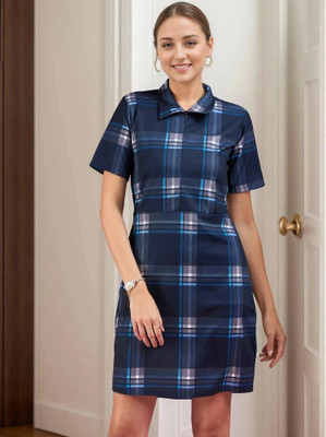 Dwarros Women A-line Blue Above Knee/Mid Thigh Length Dress