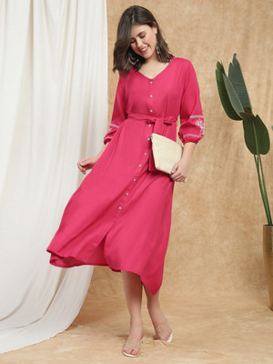 Globus Women A-line Pink Midi/Calf Length Dress