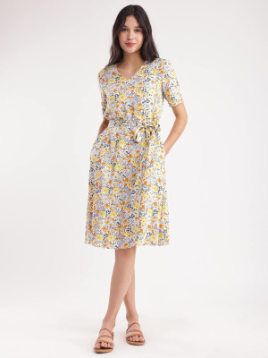 KAUTAQII Women Ethnic Dress Multicolor Midi/Calf Length Dress