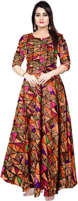 HouseOfCommon Women Maxi Brown Full Length Dress