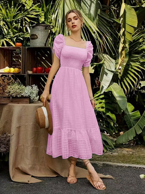 SHREYAM Enterprise Women Gown Pink Maxi/Full Length Dress