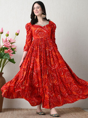 Vivbut creation Women Fit and Flare Red Maxi/Full Length Dress